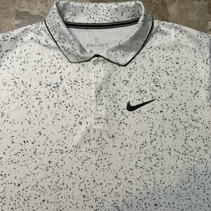 Nike Court Polo Shirt Mens Large White Speckled Print Tennis Heritage AT4148